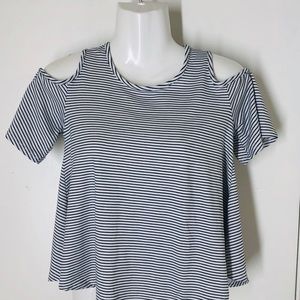 Striped summer waist crop cold shoulder Miss shirt